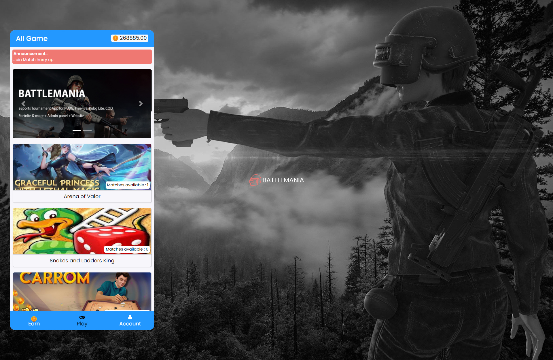 BattleMania - eSports Tournament App for games such as PUBG, Free Fire, COD, PUBG Lite, Fortnite and more
